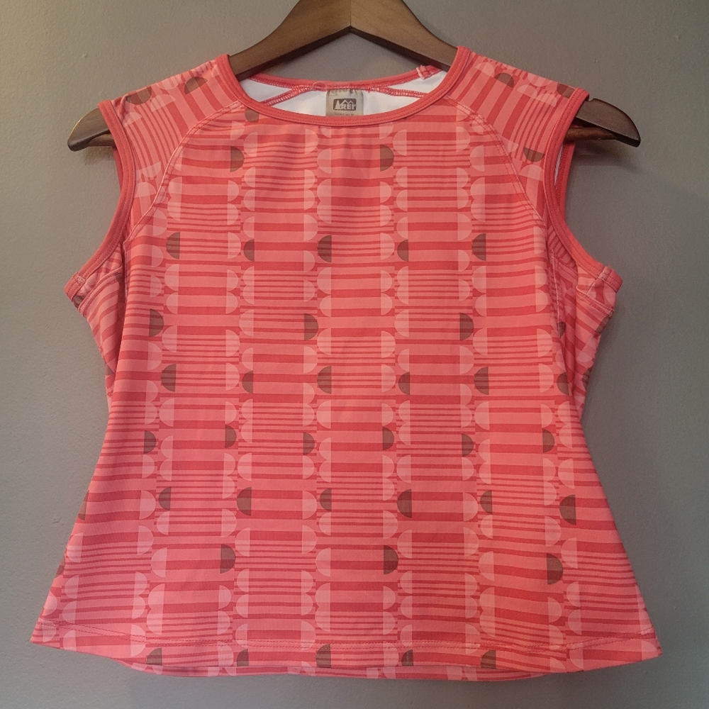 REI Cap Sleeve Wicking Athletic Printed Crop Top Hiking Workout Womens Size M